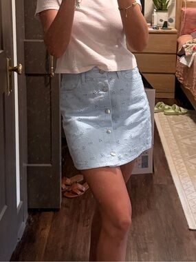 Cotton Joe's Jeans Light Blue Eyelet Button-Front Mini Skirt